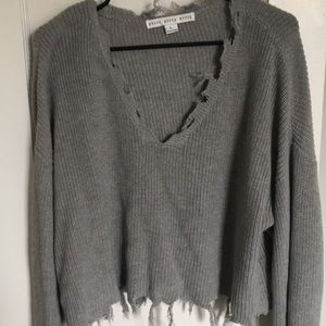 Distressed Cropped Grey Sweater